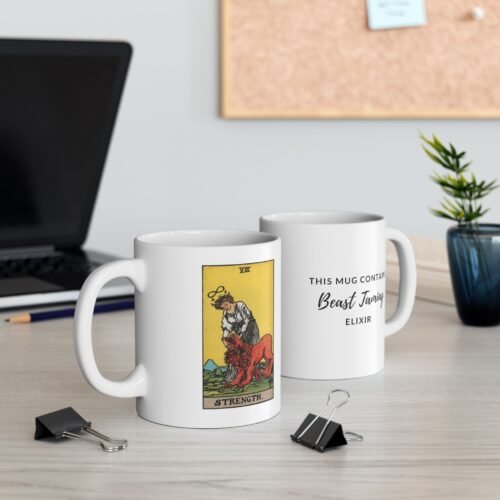 Strength Tarot Card Coffee Mug - 11oz Tarot Mug with Strength Card Design