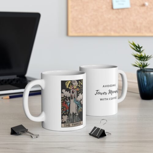The Tower Tarot Coffee Mug 11oz Ceramic Mug with The Tower Card Design for Tarot Enthusiasts and Gifts