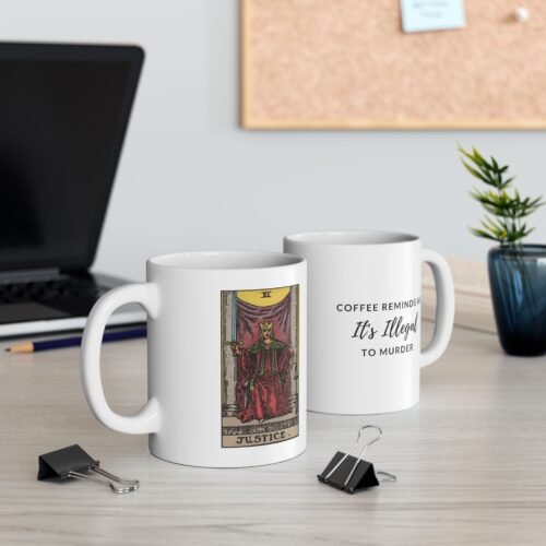 Justice Tarot Card Coffee Mug - 11oz Tarot Coffee Cup for Tarot Lovers and Readers