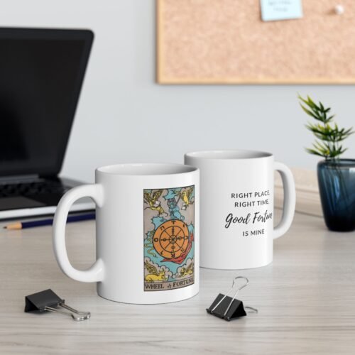 11oz Wheel of Fortune Tarot Coffee Mug - Unique Tarot Card Cup for Enthusiasts - Perfect Gift Idea for Tarot Lovers