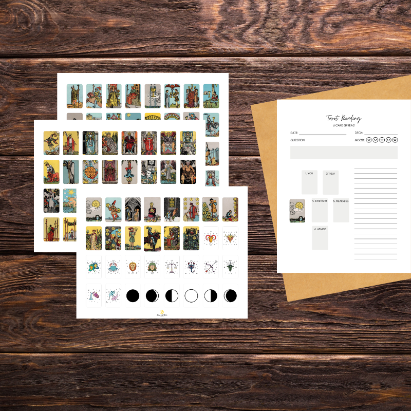 Printable Tarot Stickers – 78 Cards + Zodiac & Moon Phases – for Avery 94219 or Cricut/Silhouette Ready