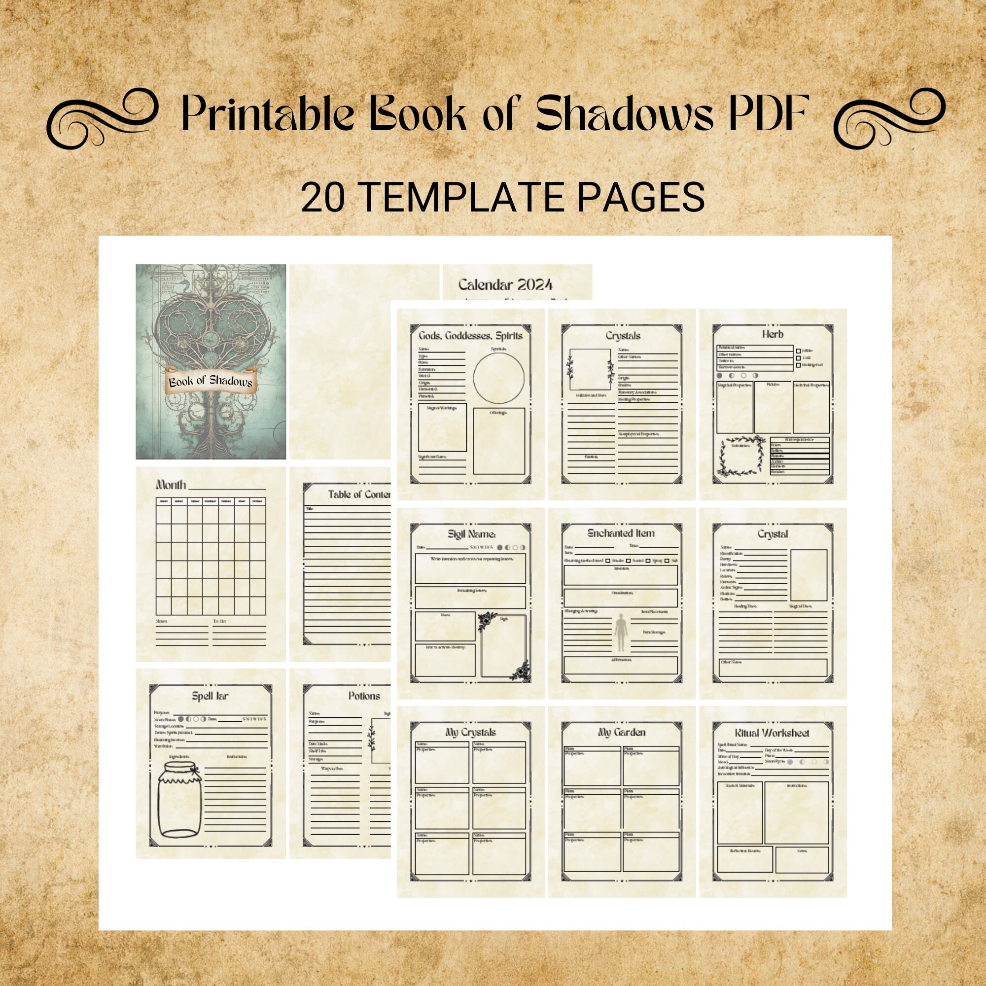 Downloadable Book of Shadows Templates | Customizable Spellbook Pages ...