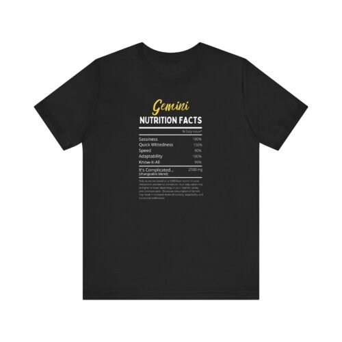 Gemini Nutrition Facts Unisex Astrology Graphic T-Shirt - Soft Cotton Zodiac Tee for Zodiac Lovers