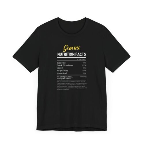 Gemini Nutrition Facts Unisex Astrology Graphic T-Shirt - Soft Cotton Zodiac Tee for Zodiac Lovers - Image 2