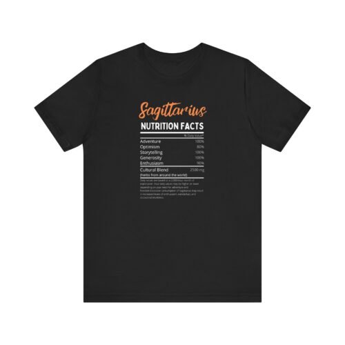 Sagittarius Nutrition Facts Astrology Zodiac T-Shirt Unisex Short Sleeve Tee Soft Cotton for Star Sign Enthusiasts