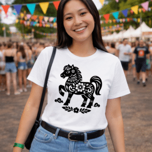 Horse Chinese Zodiac Graphic Tee Unisex T-Shirt with Astrology Print - Year of the Horse Horoscope Shirt