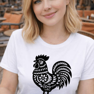 Rooster Chinese Zodiac Graphic Tee Shirt - Year of the Rooster T-Shirt with Zodiac Symbol Design