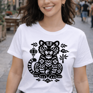 Tiger Chinese Zodiac Graphic Tee - Asian Astrology T-Shirt for Year of the Tiger Enthusiasts - Unisex Zodiac Sign Apparel