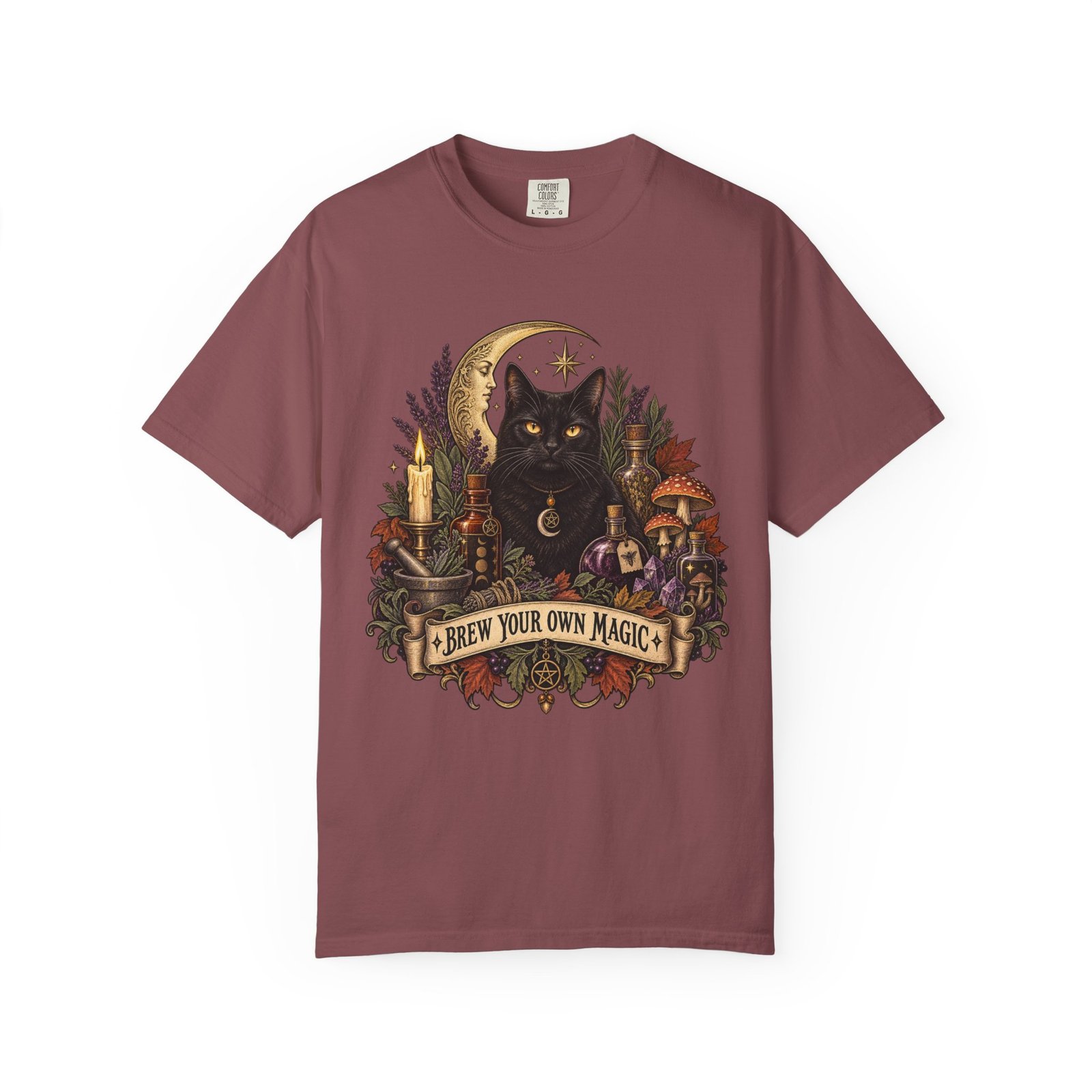 Witchy T-Shirt: Brew Your Own Magic Black Cat Tee - Image 2