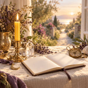 a table with a candle