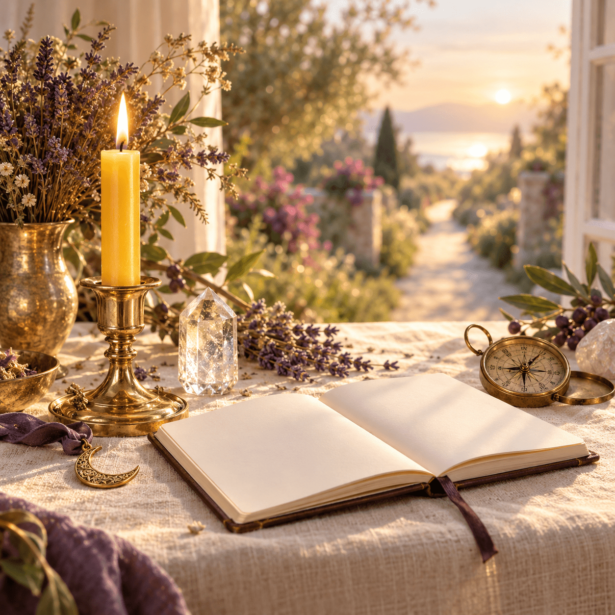 a table with a candle